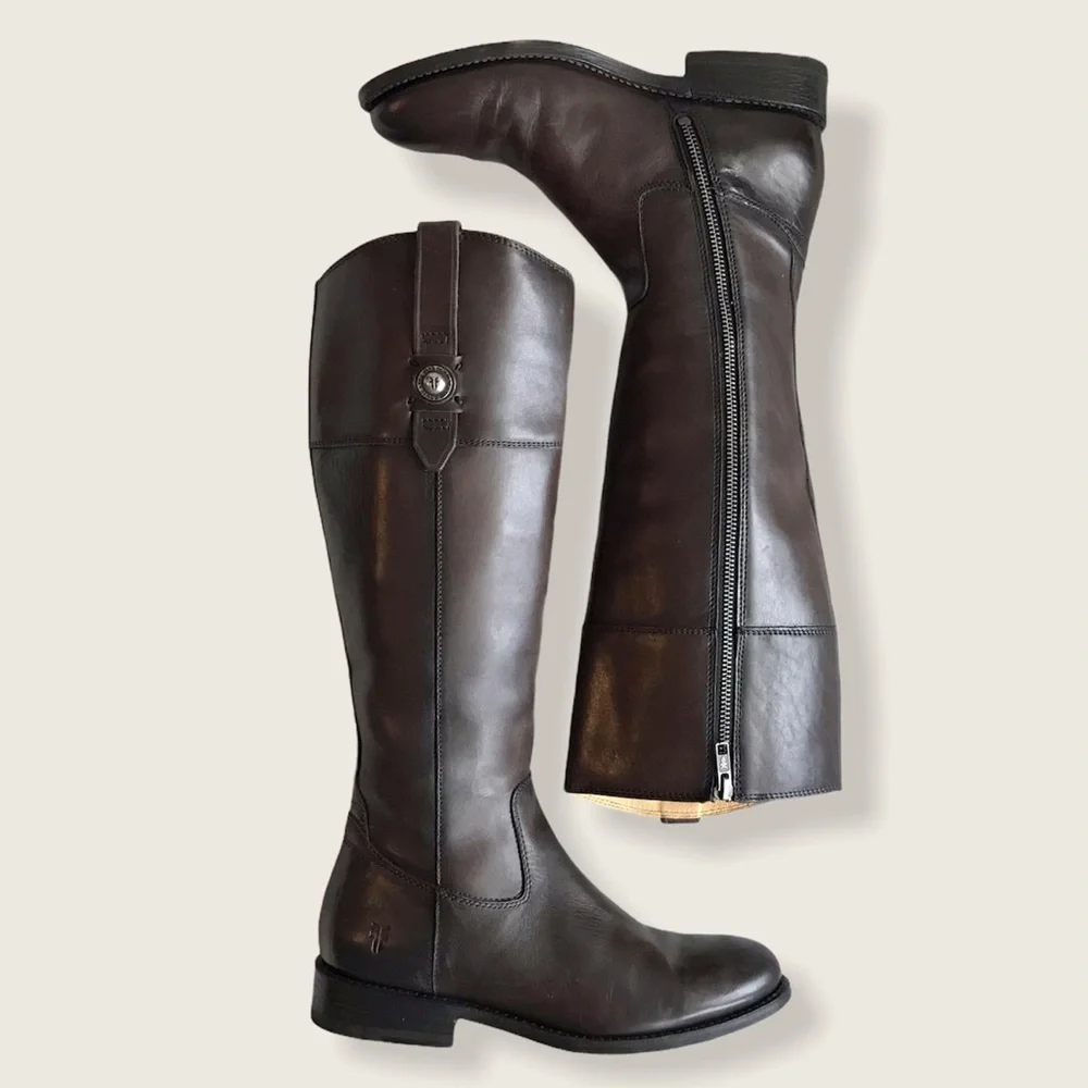 $399 Frye Jayden Button KneeHigh Brown Leather Equestrian Riding Cottoncore Boot